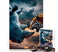 Rinoceronte contra Tigre, Arte de Animales, Rompecabezas de 1000 Piezas para Adolescentes, Juego Inteligente, Juego en Grupo, Ensamblaje de Imágenes, Decoración de Pared (38x52cm)