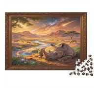 Rinoceronte Sabana Africana Puzzle de 1000 Piezas Juego de Puzzle 1000 Piezas Papel para Adultos Paisaje Nocturno Relajación Familia Decoración Regalo 38x26cm/1000pcs
