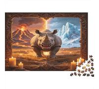 Rinoceronte Salvaje Puzzle de 1000 Piezas Papel Adultos Juego Naturaleza Misteriosa Escena Volcán Glaciar Concentración Regalo Decoración Hogar 52x38cm/1000pcs
