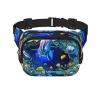 Riñonera 3D con estampado de delfines del mundo submarino, elegante y práctica, ajustable, perfecta para viajes y actividades al aire libre, Black, Talla única