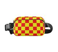 Riñonera a cuadros color amarillo y rosa profundo para mujeres, hombres, adolescentes, mini bolsa cruzada con correa ajustable para viajes, gimnasio y trabajo, Cuadros de búfalo amarillo y rosa
