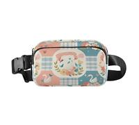 Riñonera a cuadros con diseño de cisnes para mujeres, hombres, adolescentes, impermeable, con correa ajustable para viajes, vacaciones, correr