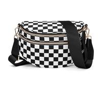 Riñonera a cuadros para mujer, bolsa bandolera grande, bolsa cruzada de nailon, bolsa cruzada a cuadros con correa ajustable, a, Contemporáneo