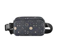 Riñonera a la moda con rayas azul marino para mujeres, hombres y adolescentes, para ciclismo, senderismo, gimnasio, Mandala Moon Sun Zodiac, 1 Size