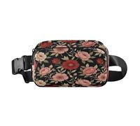 Riñonera a la moda para mujeres de negocios, color granate floral, burdeos, patrón de flores silvestres, con correa ajustable, gran capacidad para viajes, compras, correr