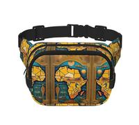 Riñonera abstracta con estampado de mapa del mundo con extensor para hombres y mujeres, riñonera con bolsillos con cremallera, Negro -, Talla única