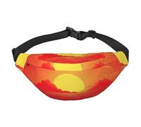 Riñonera ajustable con diseño de amanecer rojo y correa de viaje unisex, Black, Talla única, Mochila informal
