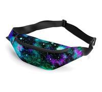 Riñonera Ajustable con diseño de Galaxia neón Azul y Verde, Resistente y práctica, Resistente al Sudor.