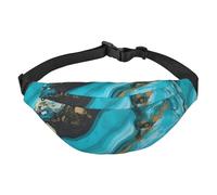 Riñonera ajustable con diseño de mármol azul turquesa y dorado, riñonera grande de viaje, unisex, Black, Talla única, Mochila informal