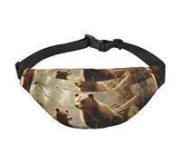 Riñonera ajustable con diseño de osos lindos que juegan en el árbol, riñonera grande para viaje, unisex, Black, Talla única, Mochila informal