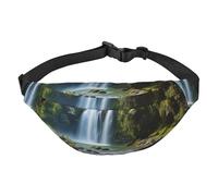 Riñonera ajustable con diseño de paisaje de cascada, riñonera grande para viajes, unisex, Black, Talla única, Mochila informal