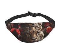 Riñonera ajustable con diseño de rosa roja y tigre, riñonera grande para viaje, unisex, Black, Talla única, Mochila informal