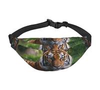 Riñonera ajustable con diseño de tigre tumbado en la hierba, riñonera grande de viaje, unisex, Black, Talla única, Mochila informal