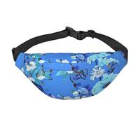 Riñonera ajustable con diseño floral azul, riñonera grande, riñonera de viaje, unisex, Black, Talla única, Mochila informal