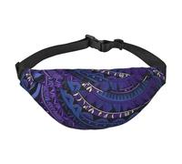 Riñonera ajustable con diseño tribal de fondo morado con patrón tribal, riñonera grande, riñonera de viaje, unisex, Black, Talla única, Mochila informal