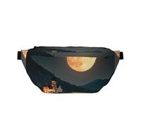 Riñonera ajustable con elegante estampado de castillo de sombras, correa ligera para viajes y deportes al aire libre