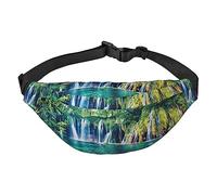 Riñonera ajustable con estampado de cascada de la selva para deportes al aire libre, color negro, talla única, Black, Talla única