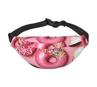 Riñonera ajustable con estampado de dona rosa para deportes al aire libre, color negro, talla única, Black, Talla única