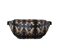 Riñonera ajustable con estampado de mariposas doradas y blancas, ligera y cómoda, adecuada para fitness, correr, viajes