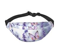 Riñonera ajustable con fondo de flores de lavanda con mariposas, riñonera grande, riñonera de viaje, unisex, Black, Talla única, Mochila informal