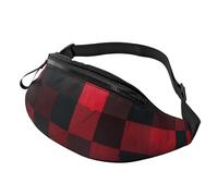 Riñonera ajustable para viajar, senderismo, ciclismo, correr al aire libre, Cuadros de búfalo negro y rojo 1, Talla única, Organizador de bolsas
