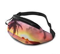 Riñonera Amanecer Tropical Palmera Unisex Riñonera De Marcha Casual,con Agujero De Auriculares Riñoneras De Cintura para Bici Hombre Ciclismo 14X35Cm