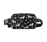 Riñonera antirrobo con diseño de reno y estrellas en blanco y negro para pequeños empresarios, resistente al agua, con correa ajustable para viajes, vacaciones, correr, bolsas de cintura para