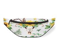 Riñonera bohemia con diseño de calavera de toro, girasoles, para mujeres, hombres, niñas, niños, calaveras, plumas, riñoneras, bolsa de cinturón para viajes, deportes y correr, color, M