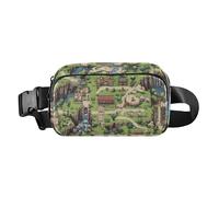 Riñonera bohemia con mapa de la ciudad de fantasía para mujeres y hombres, pequeña bolsa de pecho para viajes, correr, senderismo, Pixel art Style Valley Village Mapa, 1 size