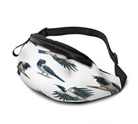 Riñonera casual con cremallera para auriculares, soporte de cuervos, ramas y alas extendidas, cielo volador, riñonera a la moda, bolsa de cinturón para ejercicio al aire libre, caminar, viajes,