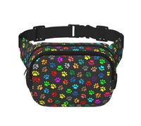 Riñonera colorida con cremallera negra con estampado de huellas de perro, bolsas cruzadas con correa ajustable para correr, ciclismo, Black, Talla única