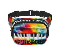 Riñonera colorida con teclado de piano y notas musicales para mujer, impermeable, ajustable, riñonera, a la moda, casual, para correr, entrenamiento, senderismo, viajes, color negro, talla única,