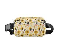 Riñonera colorida pequeña Liberty Blooming resistente al agua con correa ajustable para ciclismo, senderismo, gimnasio, Girasoles con estampado de vaca blanca y negra, 1 Size