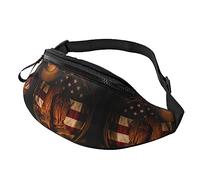 Riñonera con bandera estadounidense con botas de vaquero para correr, senderismo, viajes, entrenamiento, pasear al perro, deportes, pesca, riñonera, Black, Talla única