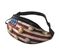 Riñonera con bandera estadounidense y béisbol para correr, senderismo, viajes, entrenamiento, pasear al perro, deportes, pesca, riñonera, Black, Talla única