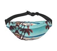 Riñonera con cinturón ajustable de paisaje de playa, a la moda, resistente al agua, para senderismo, viajes, casual, correr, senderismo, ciclismo, color negro, talla única, Black, Talla única