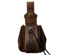 Riñonera con cordón de Cuero Medieval, Vintage Vikingo marrón, Larp, Bolsa de Dinero Steampunk, Bolsa de Dados de Cosplay renacentista (Brown C)