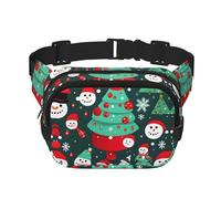 Riñonera con cremallera de árbol de Navidad y muñeco de nieve, bolsas cruzadas con correa ajustable para correr, ciclismo, Black, Talla única