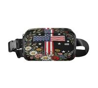 Riñonera con cremallera negra de The American Flag The Cross para pequeños empresarios, resistente al agua, con correa ajustable para viajes, correr, senderismo, bolsas de cintura para mujer