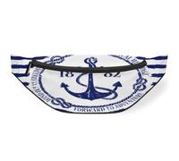 Riñonera con diseño de ancla azul y blanca a rayas para mujeres, hombres, niñas, niños, ancla náutica, riñonera, riñonera, bolsa de cinturón para viajes, deportes, correr, color, M