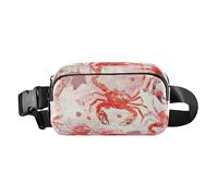 Riñonera con diseño de animales de acuarela, cangrejo, malvavisco, rojo y blanco, para mujeres y hombres, mini riñonera con correa ajustable para viajes, gimnasio y trabajo