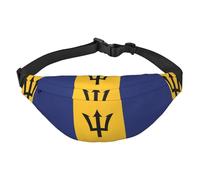 Riñonera con diseño de bandera de Barbados resistente al agua, para correr, para mujer con opciones de uso versátiles, práctico agujero para auriculares, ideal para viajes y entrenamiento, para