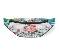 Riñonera con diseño de calavera de flores tropicales para hombres, mujeres, niños y niñas, riñonera deportiva, senderismo, correr, bolsa de cinturón, color, M, Organizador de bolsas