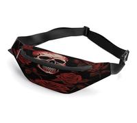 Riñonera con diseño de calavera y rosa para hombres y mujeres, riñonera con correa ajustable, pequeña para viajes, caminar, correr, senderismo, ciclismo