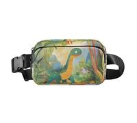 Riñonera con diseño de caracol en una roca con diseño de flor para mujeres, hombres, adolescentes, gran capacidad, Dinosaurio verde selva prehistórica, 1 size