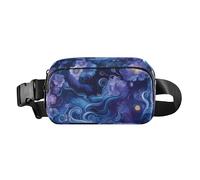 Riñonera con diseño de flores abstractas, color azul y morado, con correa ajustable para hombres y mujeres, impermeable, para viajes, gimnasio, trabajo, Flores abstractas azul púrpura soñador, 1 size