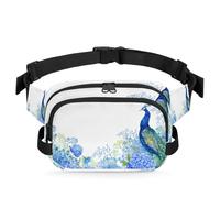 Riñonera con diseño de flores azules de pavo real para mujeres, hombres, niñas y niños, cangurera de pavo real para correr, deportes, senderismo, bolsa de cinturón, color, XL, Organizador de bolsas