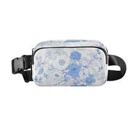 Riñonera con diseño de flores de peonía azul y blanca para mujeres y hombres, resistente al agua, accesorio de viaje con correa ajustable para entrenamiento, correr, senderismo, Flores de peonía