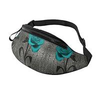Riñonera con diseño de flores de rosa gris azulado para correr, senderismo, viajes, entrenamiento, pasear al perro, deportes, pesca, riñonera, Black, Talla única