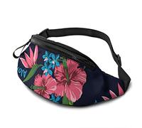 Riñonera con diseño de flores del estado hawaiano con correa ajustable para hombre y mujer, deportes al aire libre, correr, gimnasio, viajes, Patrón de flores del estado hawaiano, Talla única, moda
